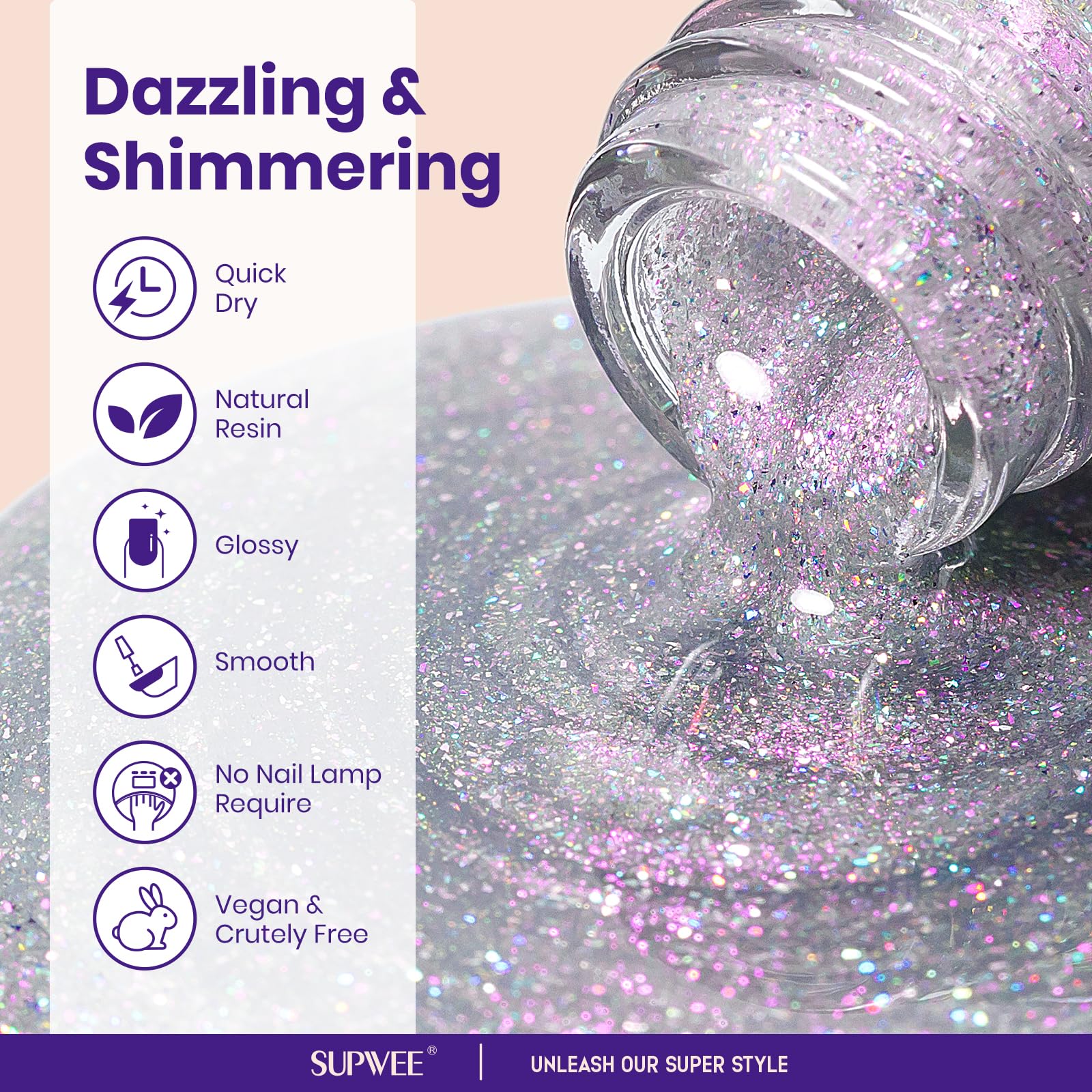 SUPWEE nail polish shimmer effect captures light in rich color shifts.