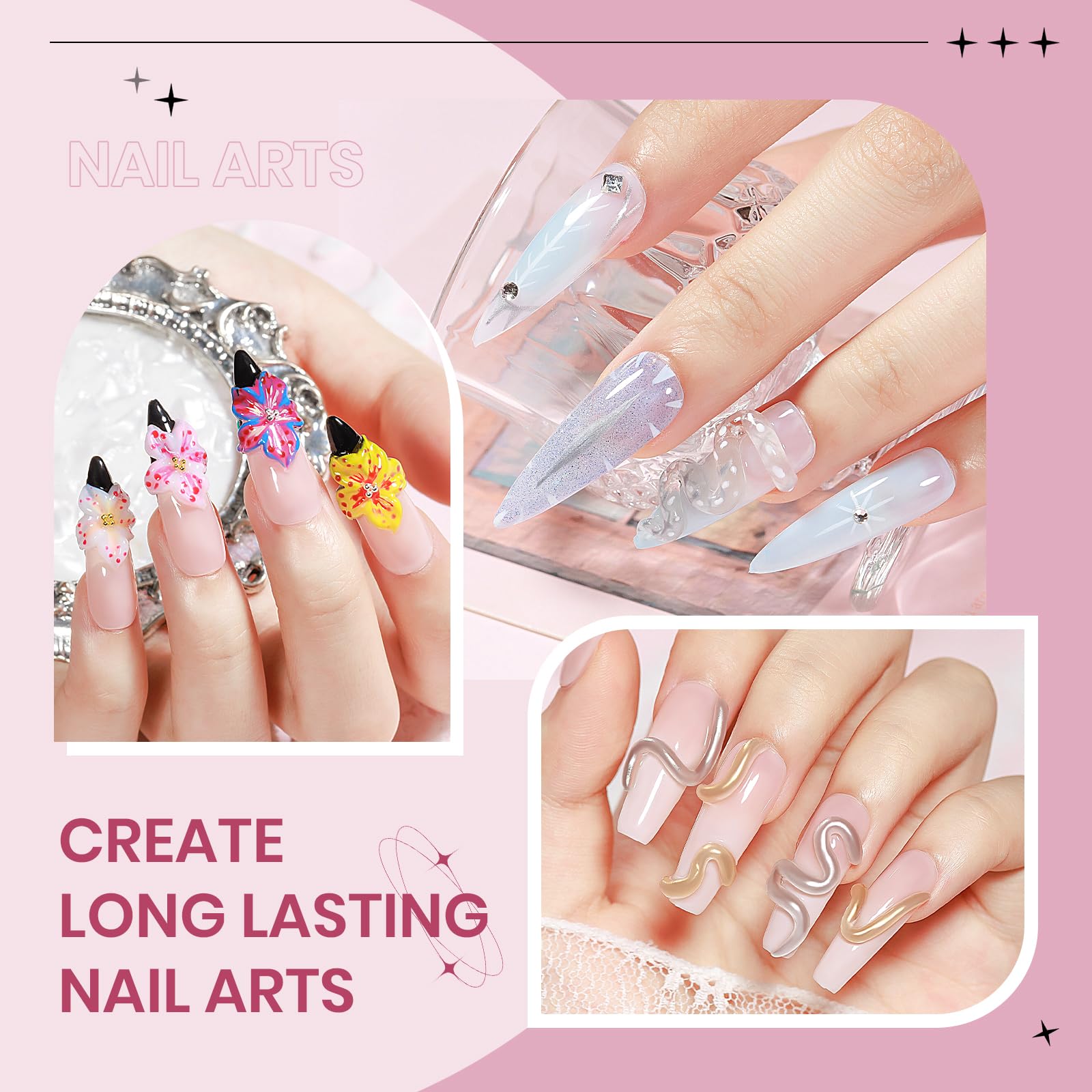 SUPWEE Gold chrome powder creates metallic accents for nail art.