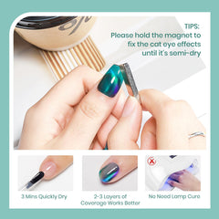 SUPWEE green cat-eye polish on nail shows depth and magnetic shimmer
