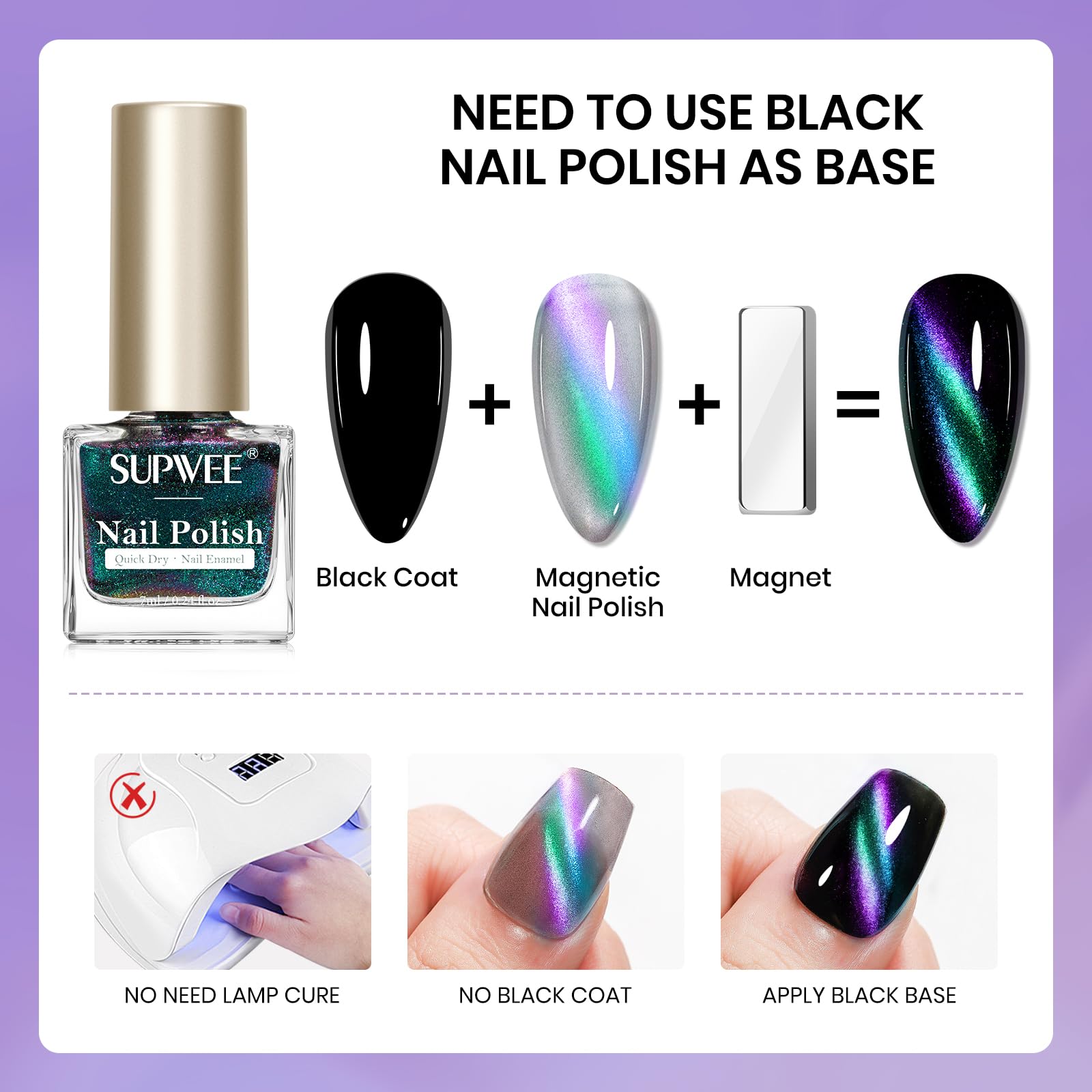 SUPWEE magnetic polish with a magnet in use for bold cat eye effect