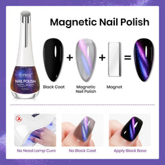 SUPWEE magnetic stick demonstrates easy, precise cat-eye patterning for a salon-like result.