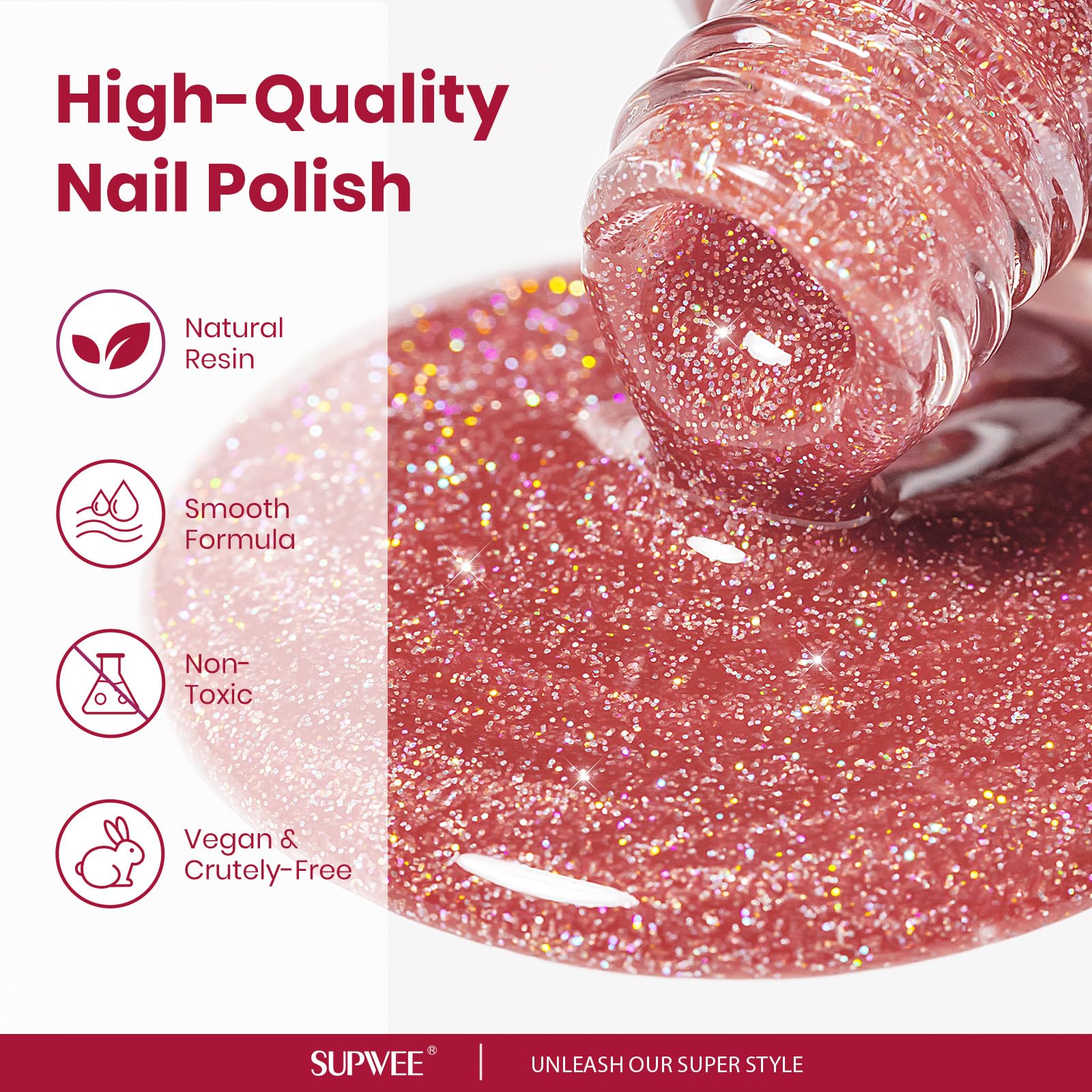 SUPWEE glitter on nails shows mermaid shimmer catching light.