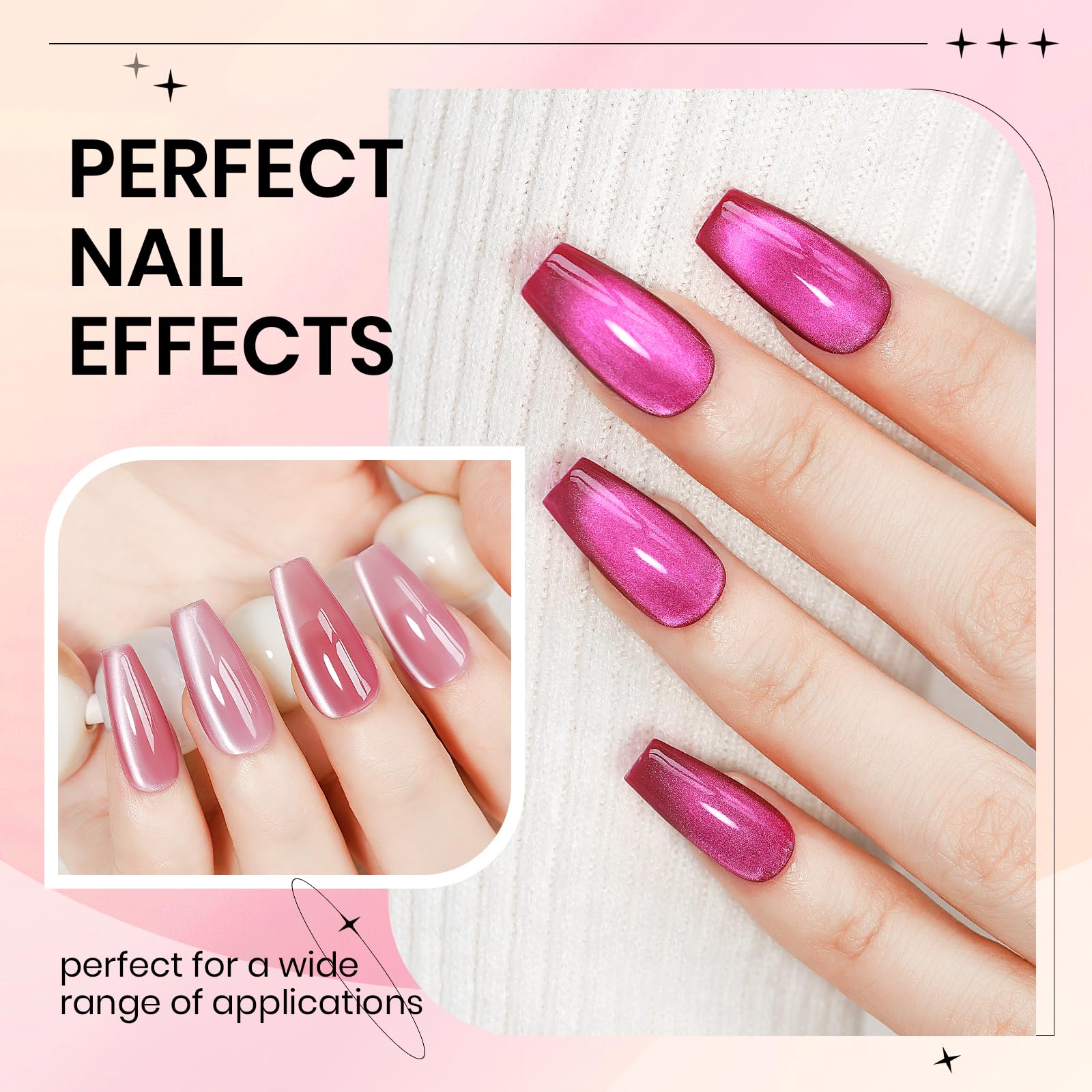 SUPWEE nails with mirror finish and shifting cat eye shine