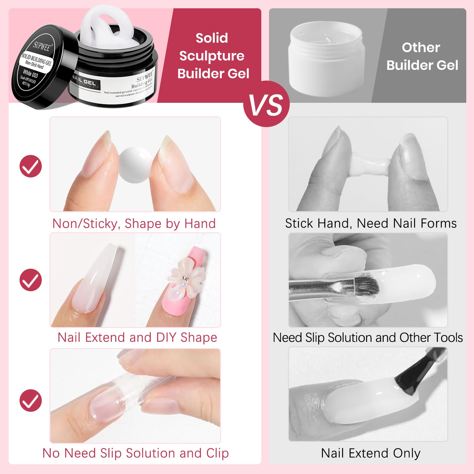 SUPWEE nail mold pack closeup illustrating reusable forming options