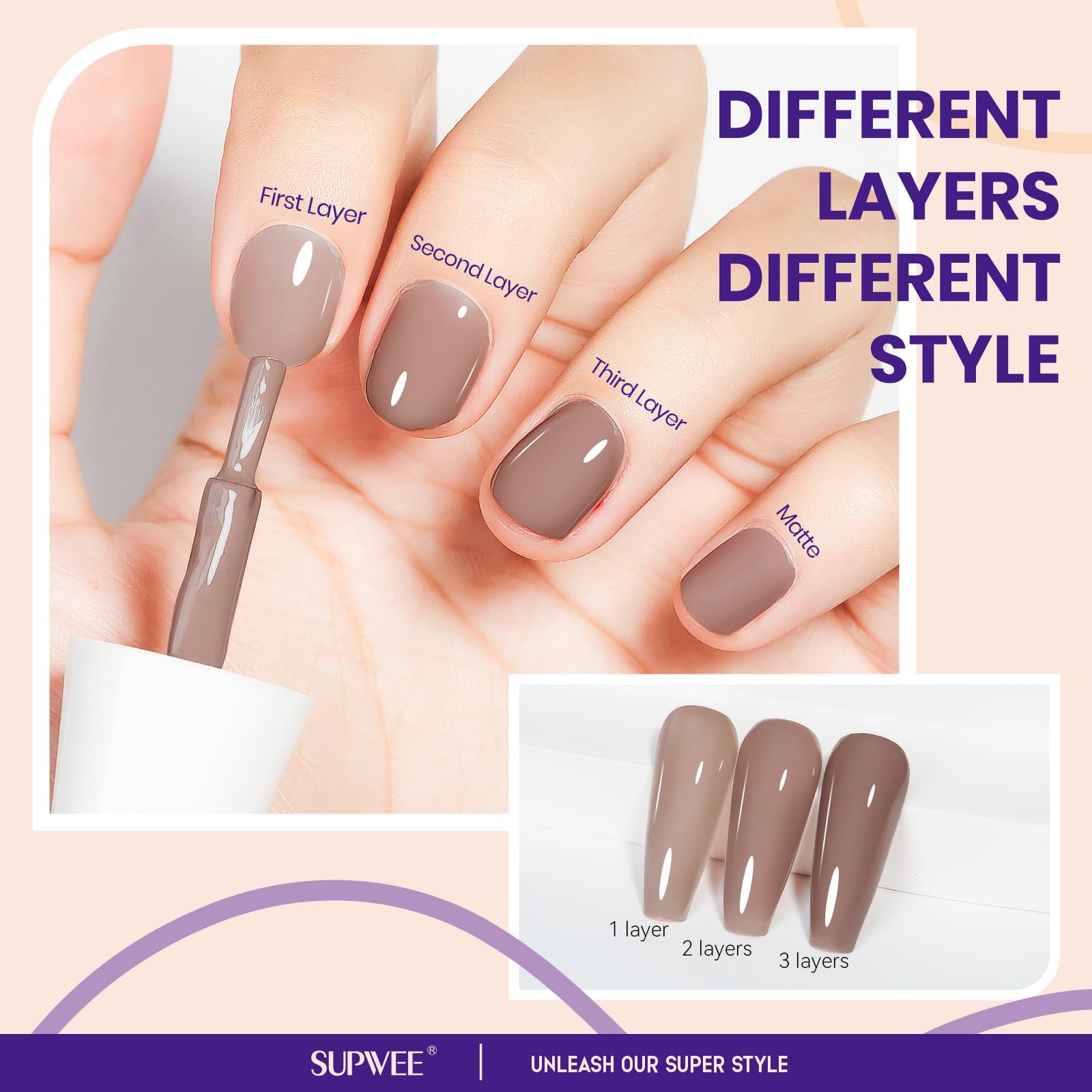 SUPWEE Brown nail polish bottle held for on-the-go use