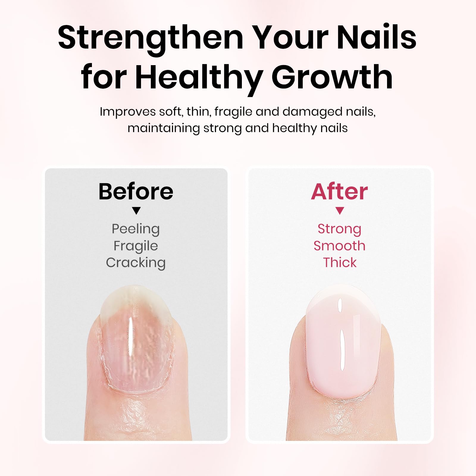 Before-and-after nails showing edge filling for a neater appearance