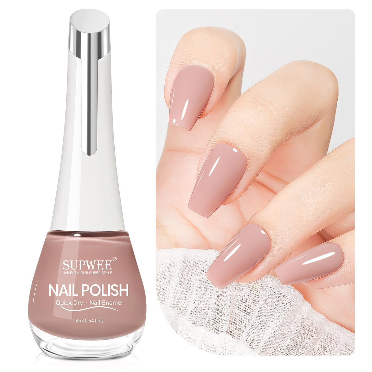 SUPWEE Nude Quick Dry bottle pour shows rapid drying for busy days.