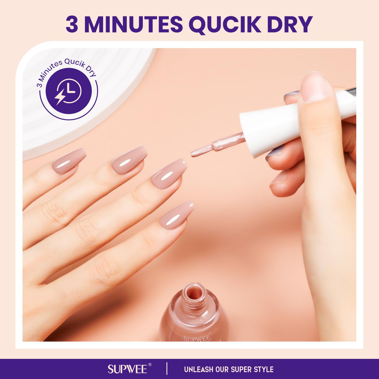 SUPWEE Nude Quick Dry full-coverage delivers opacity with minimal coats.