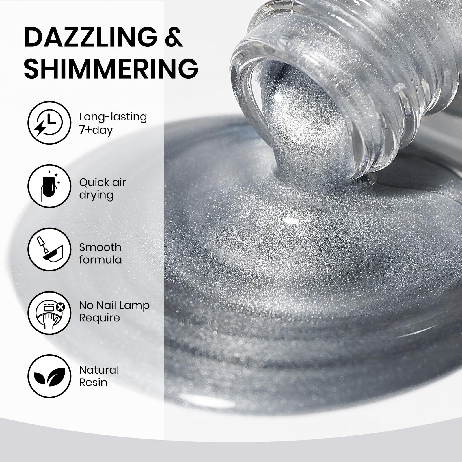 SUPWEE Silver finish shines in any lighting for eye-catching nails.