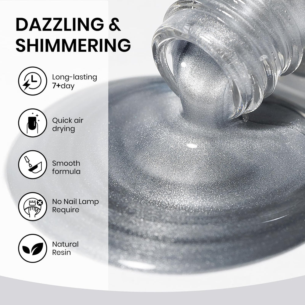 SUPWEE Silver finish shines in any lighting for eye-catching nails.