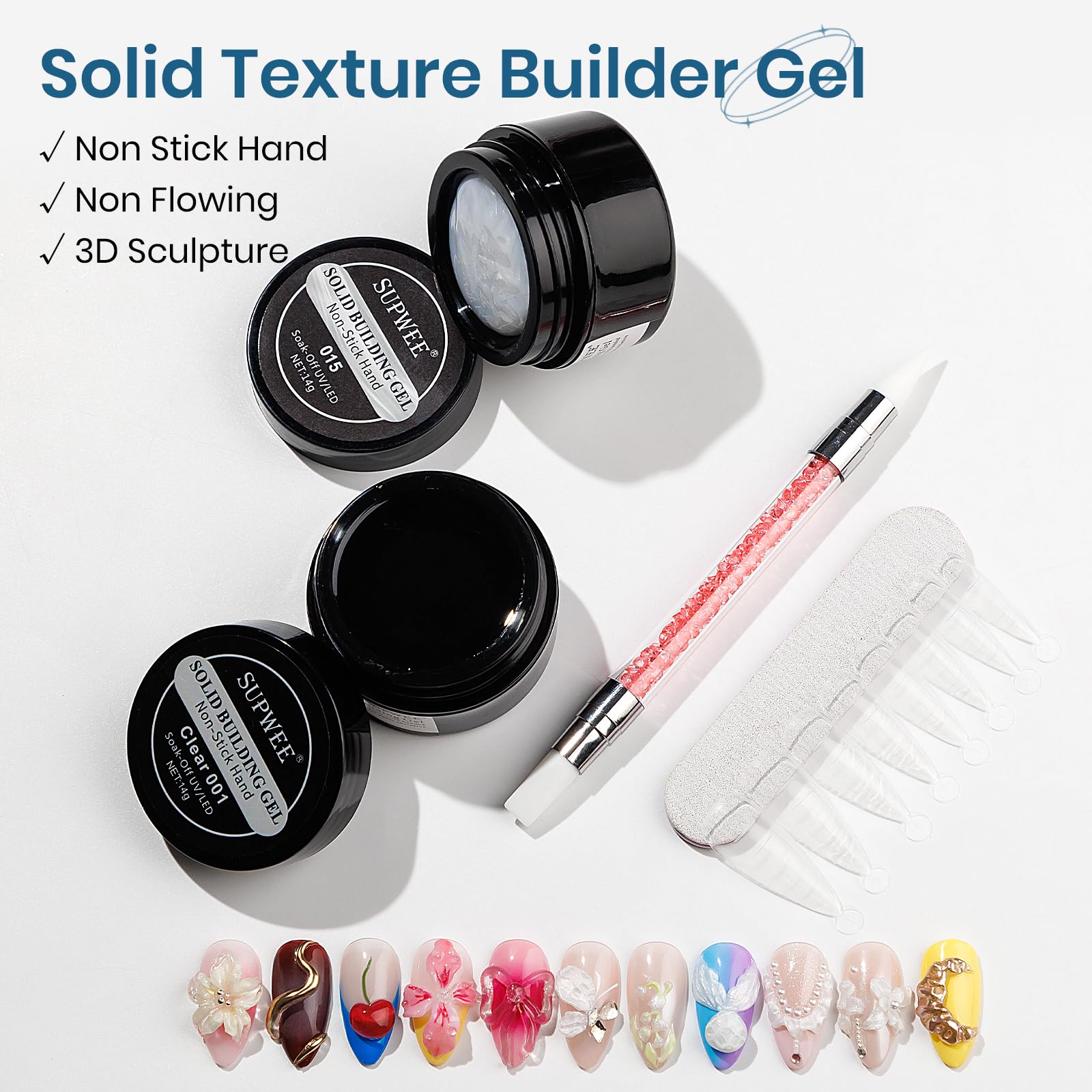 Supwee Pearl White solid gel for elegant 3D sculptures and carving at home.