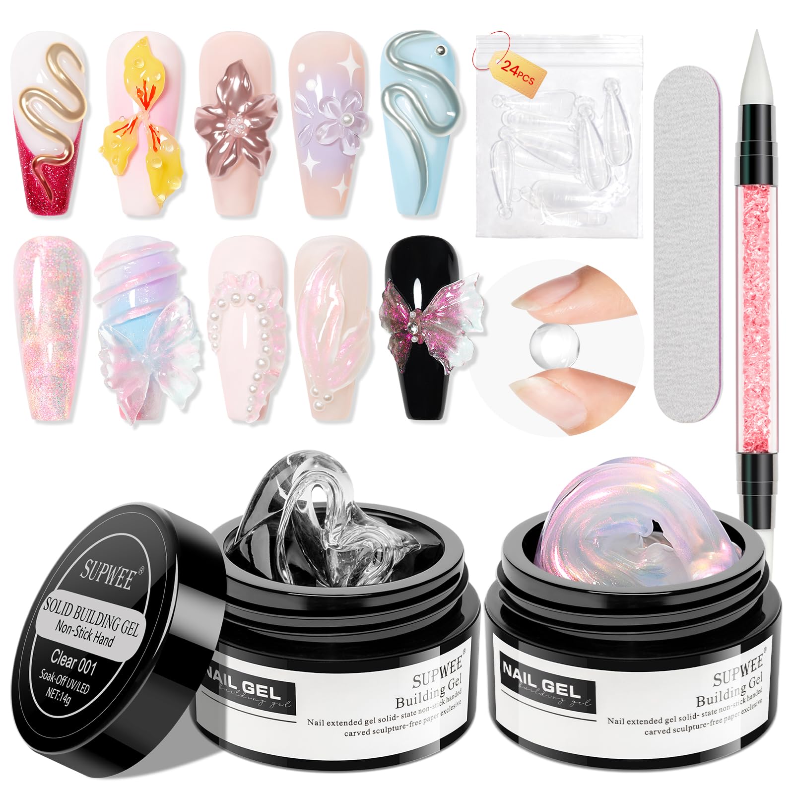SUPWEE Pink Aurora builder gel palette showcasing color options for creative nails.