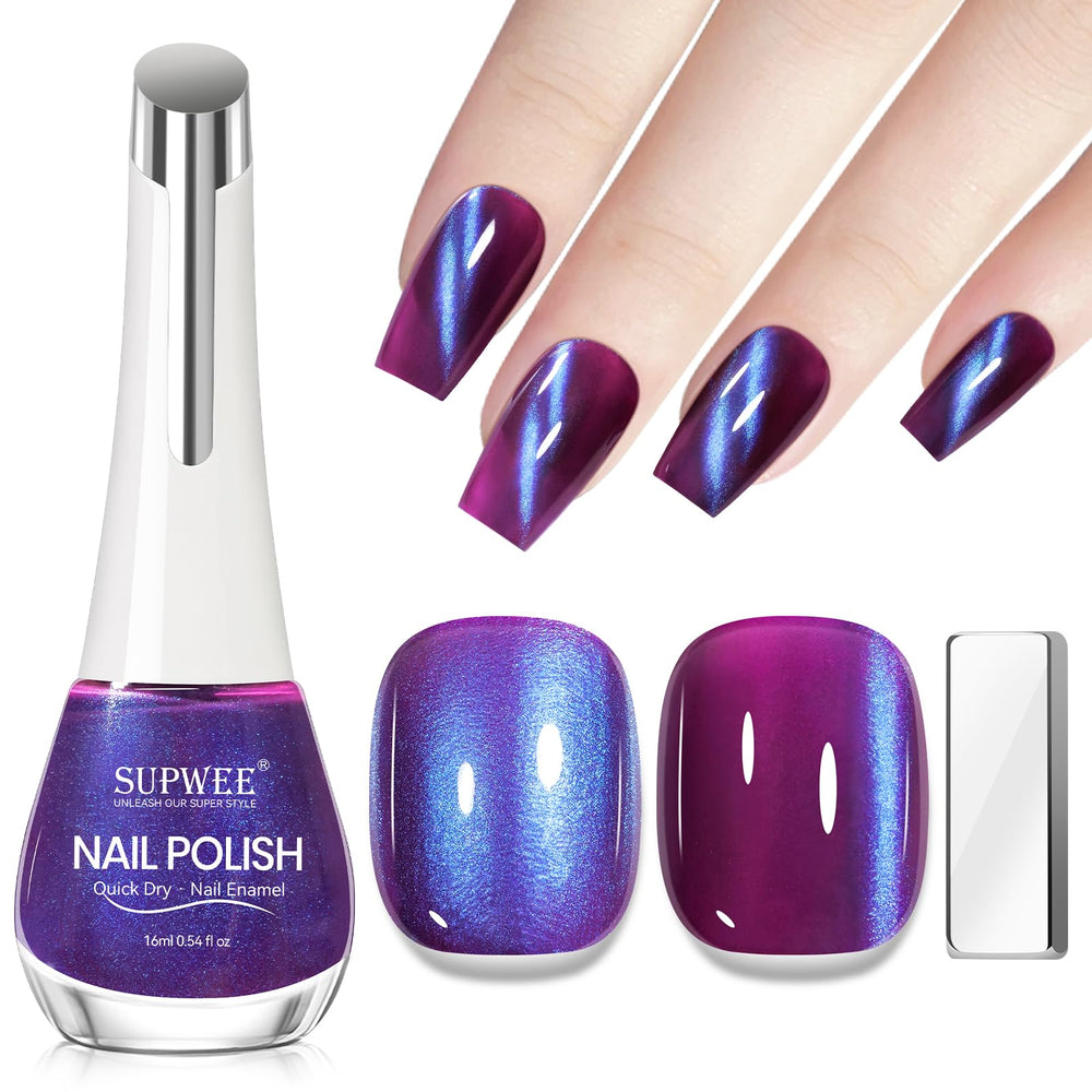 SUPWEE Purple Quick Dry Cat Eye polish bottle showing rich shimmer for chic home manicures