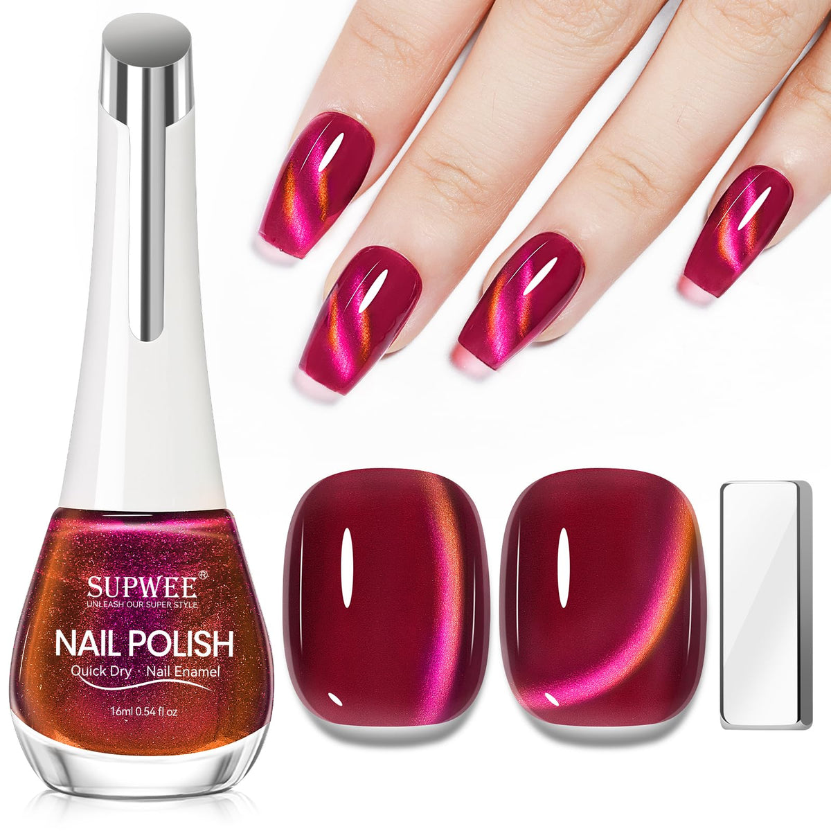 SUPWEE Quick Dry Cat Eye Polish bottle in rose shade for a fast manicure.