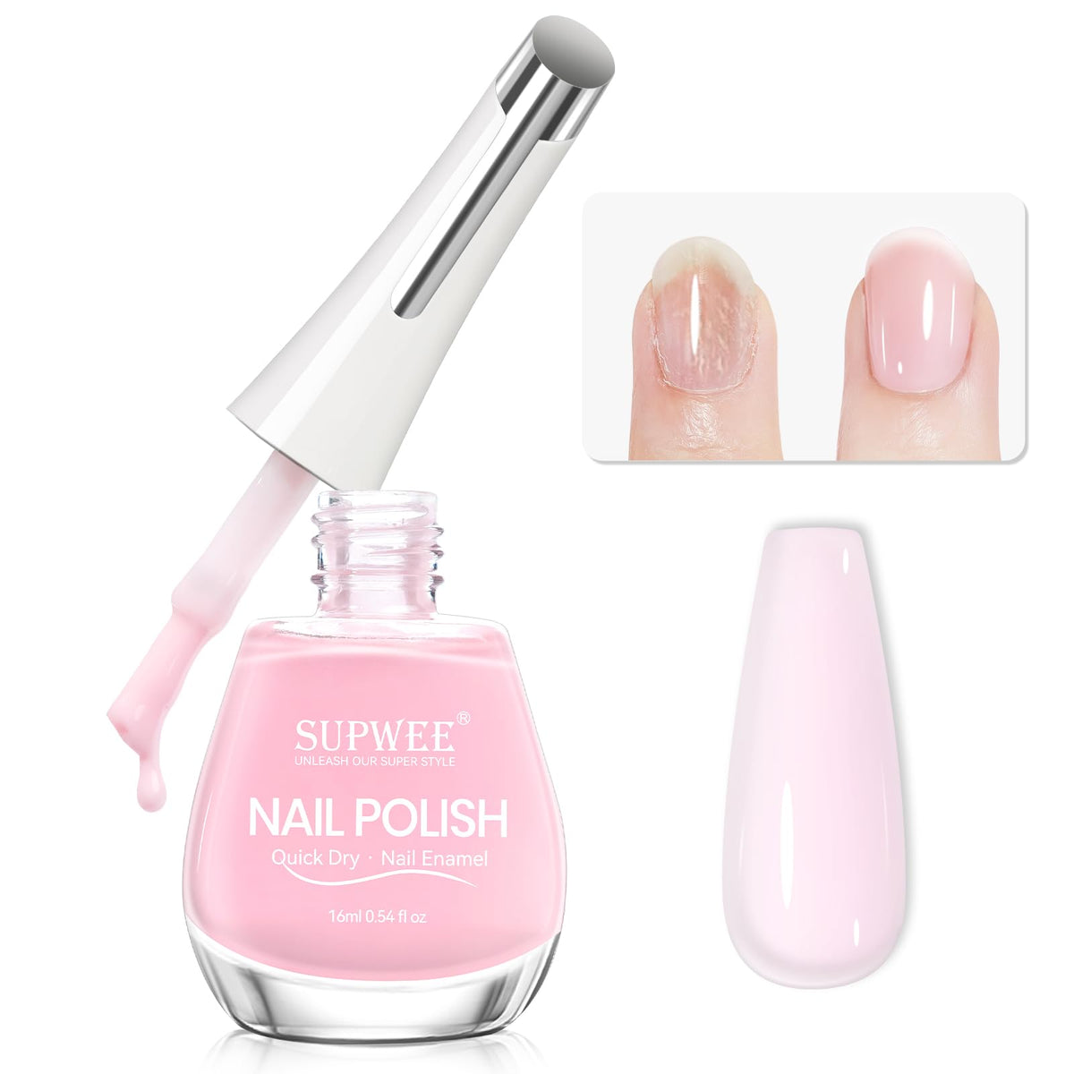 SUPWEE Sheer Nail Polish Quick Dry bottle close-up showing quick-dry formula