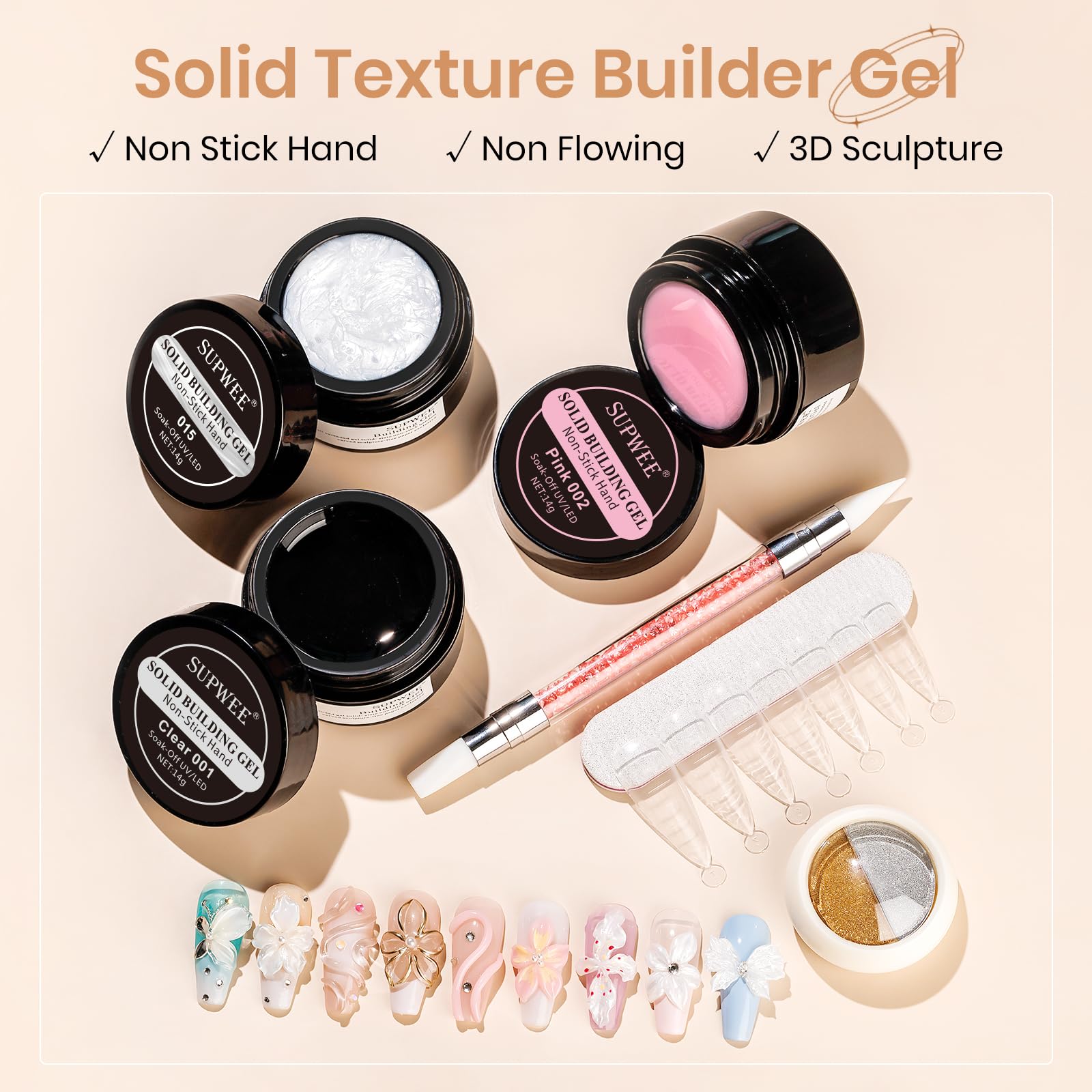 SUPWEE solid builder gel clear for seamless nail extensions at home.