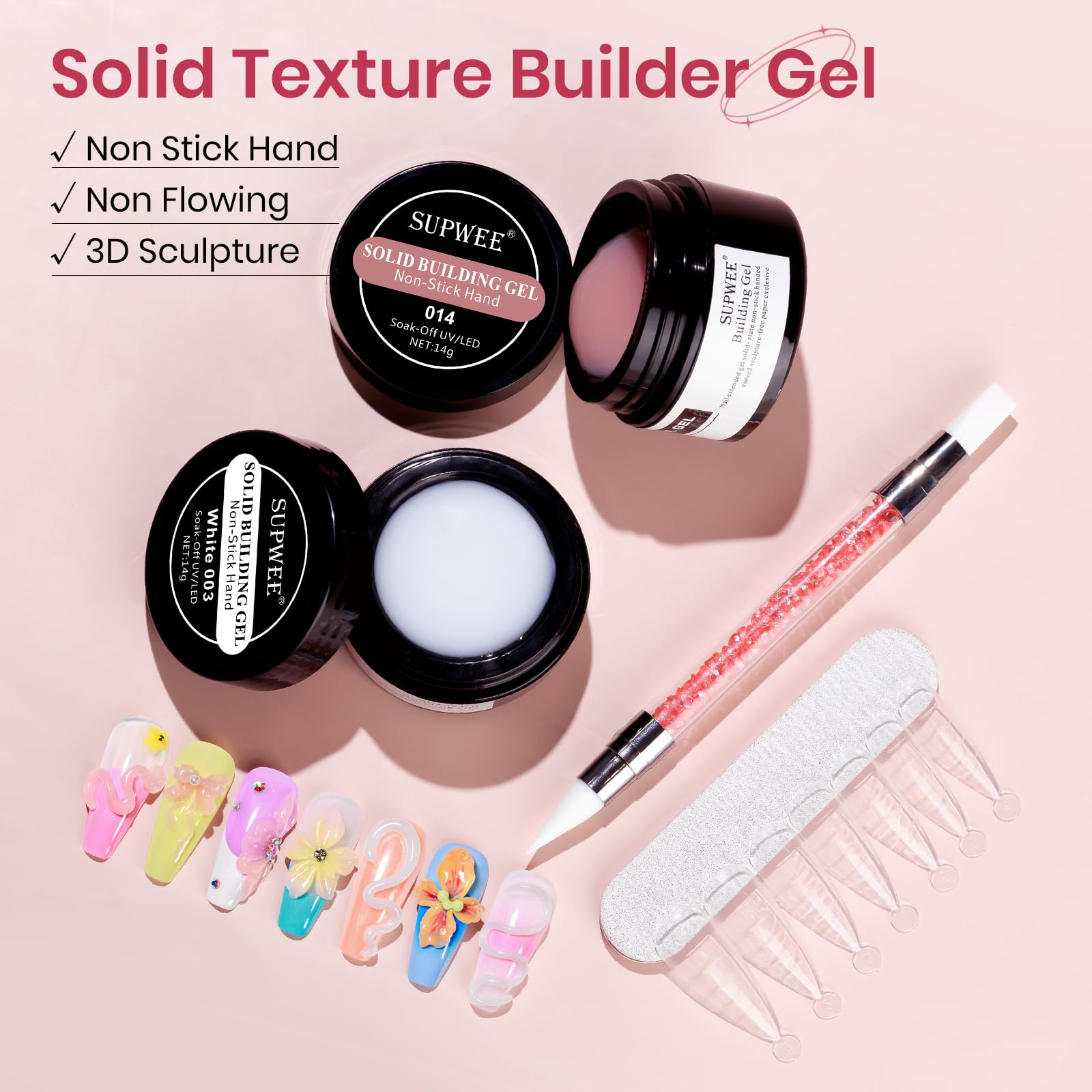 SUPWEE solid builder gel extensions closeup showing smooth sculpting potential