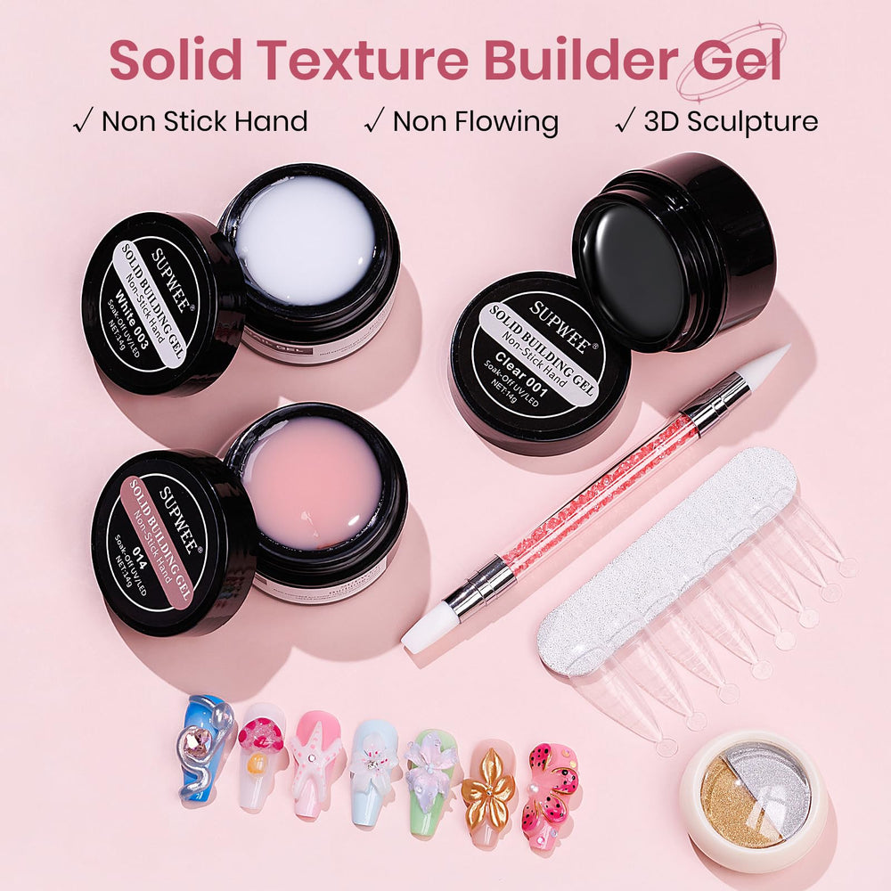 SUPWEE solid builder gel kit in white for crisp 3D art and clean lines.