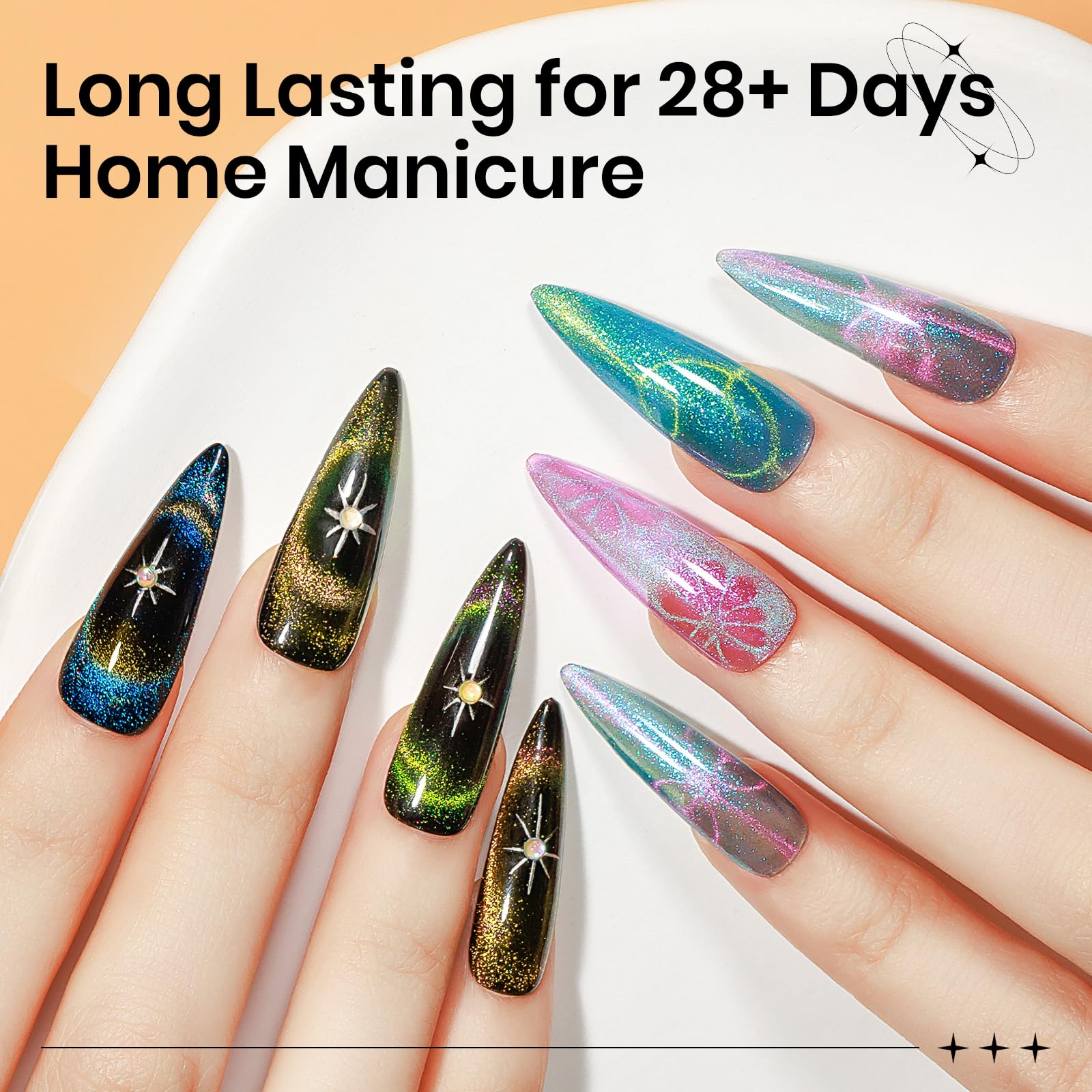 SUPWEE 12-color cat eye kit offers versatile DIY nail art options.