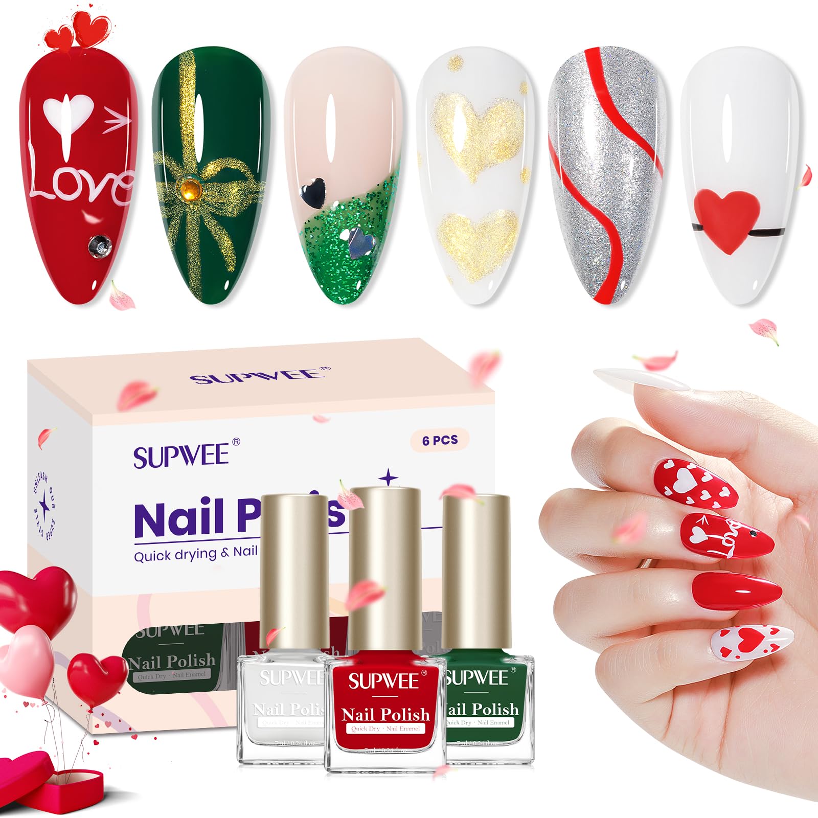 SUPWEE red nail polish bottle for bold holiday nails with quick-dry performance.