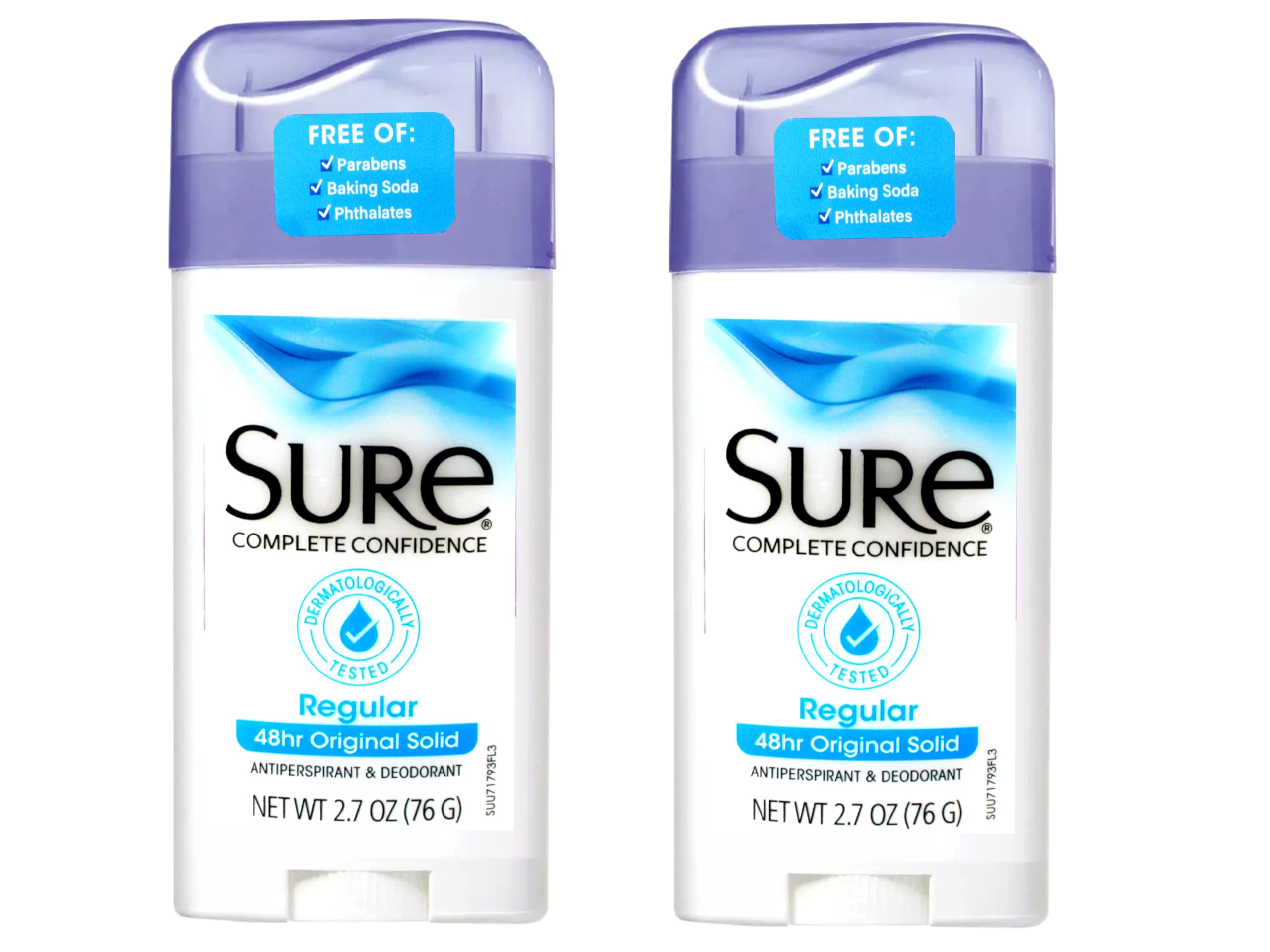 Sure 2-stick pack close-up highlighting value and daily protection.