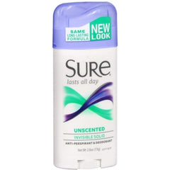 Sure Invisible Solid Unscented antiperspirant pack keeps you dry and fresh all day.