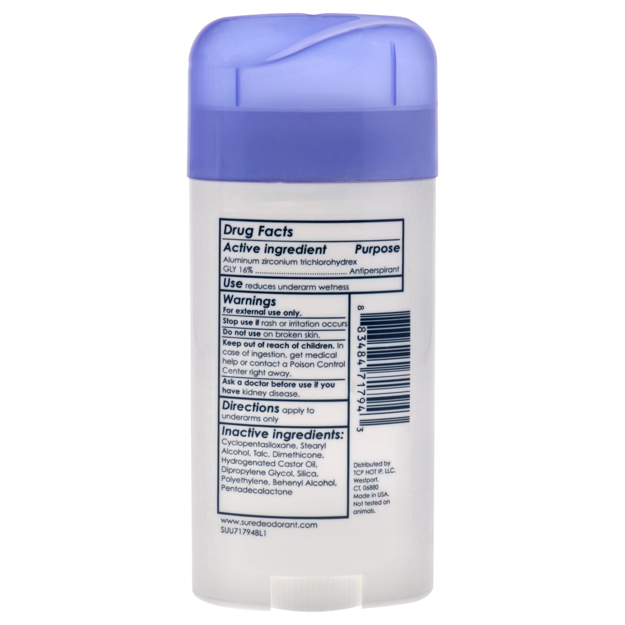 Sure Original Unscented Solid Deodorant open-pack view shows six sticks in a bundle.