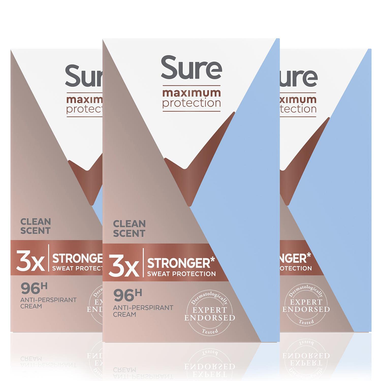 Sure Women 3-pack front view shows compact, travel-friendly deodorant cream.