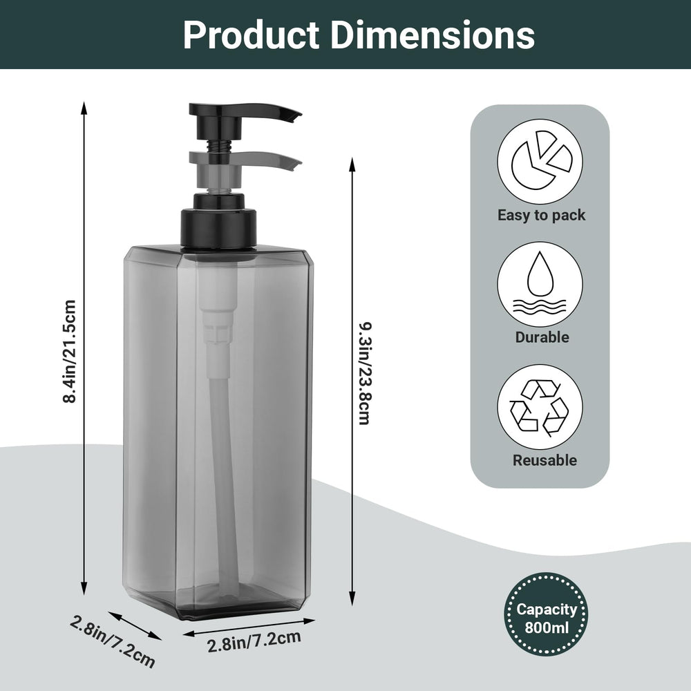 SUREAM square grey bottles with pump for tidy vanity organization