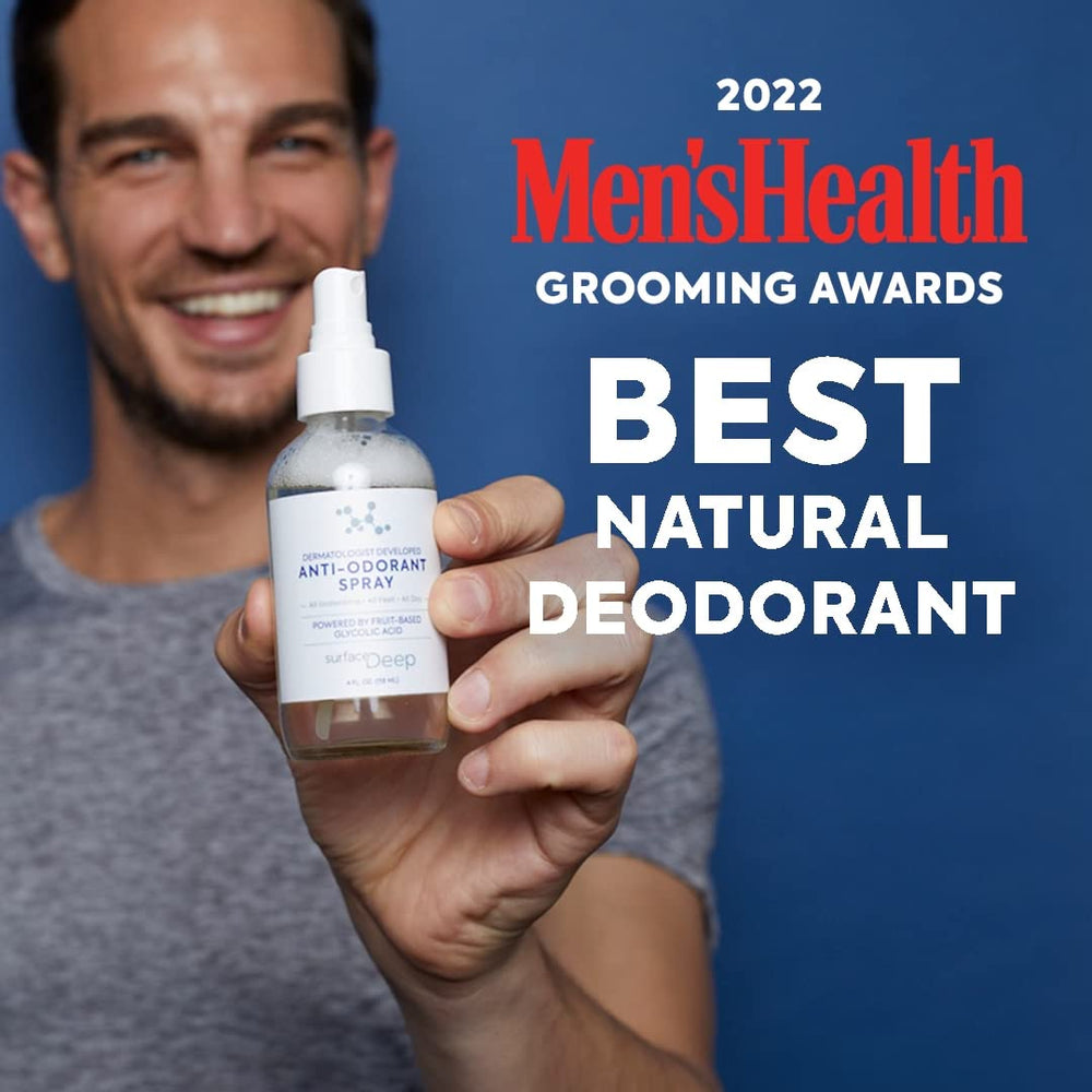 Surface Deep aluminum-free formula bottle highlighting clean, metal-free deodorant.