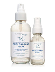 Surface Deep feet application close-up showing odor-neutralizing spray action.