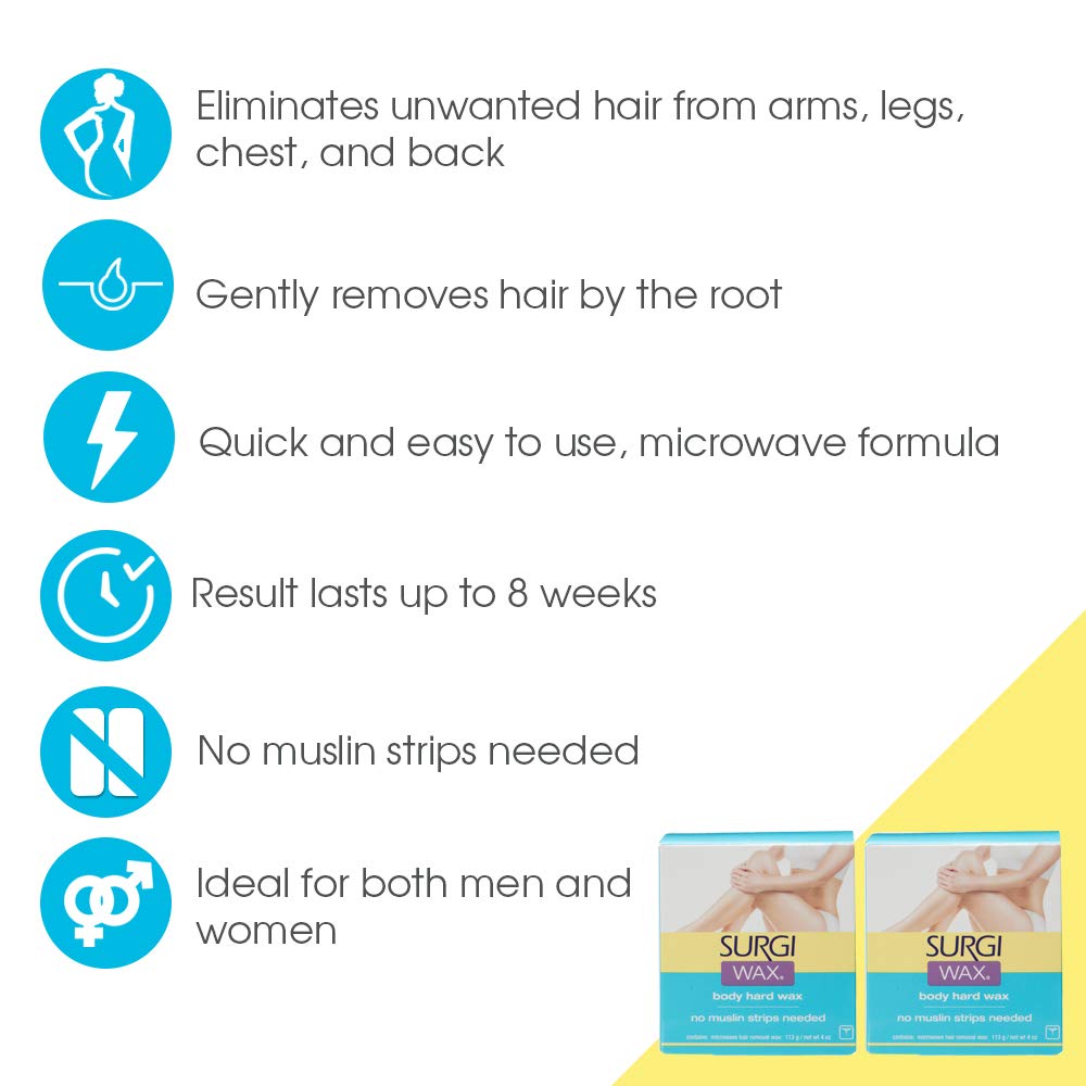 Surgiwax hard wax application shows smooth removal with minimal irritation for at-home sessions.