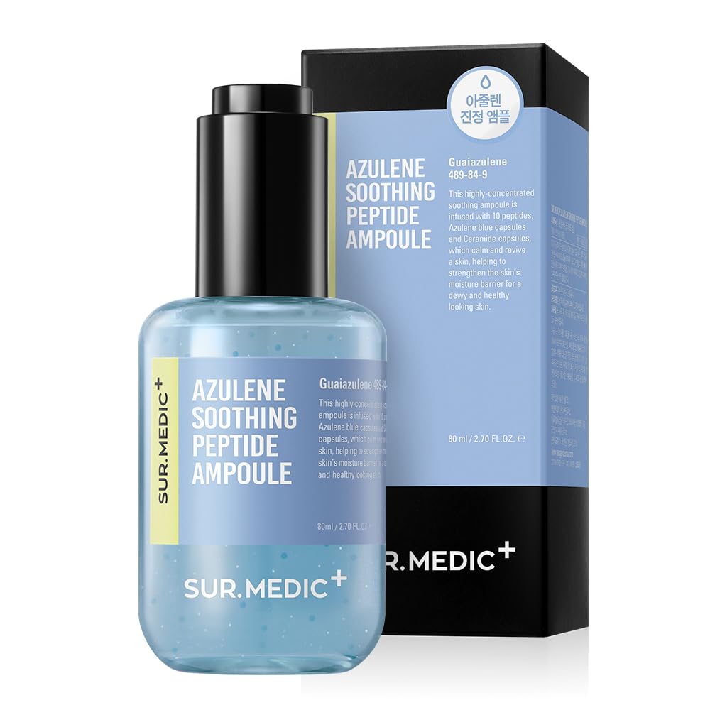 SUR.MEDIC+ Azulene blue capsules illustrate concentrated peptides for skin resilience.