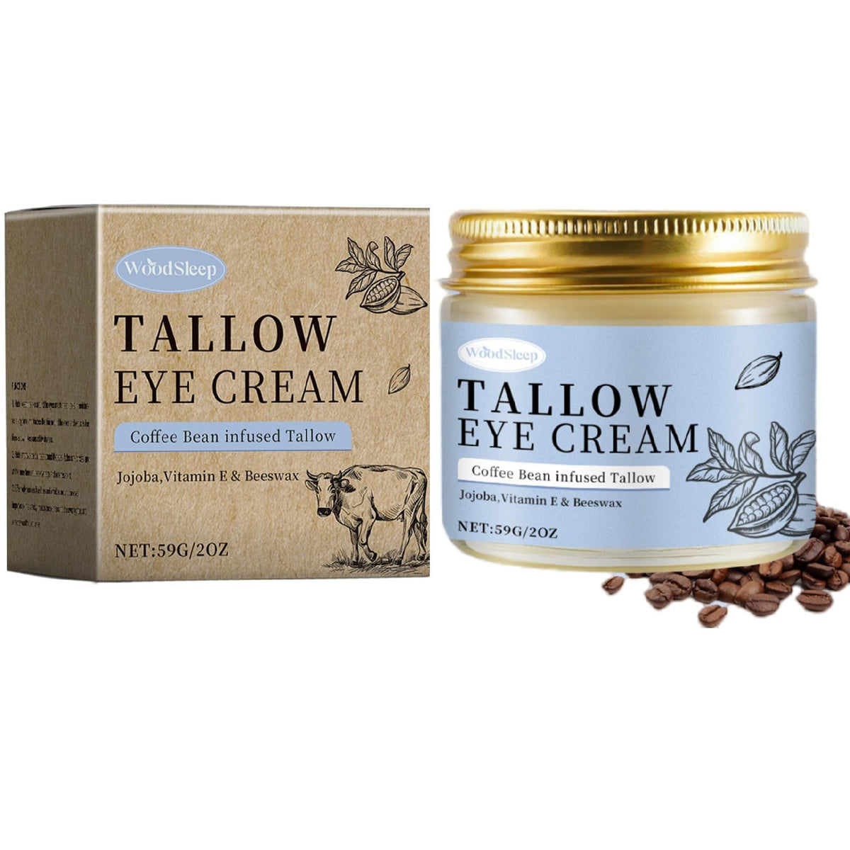 SURORAIN coffee beef tallow eye cream tube for under-eye hydration.