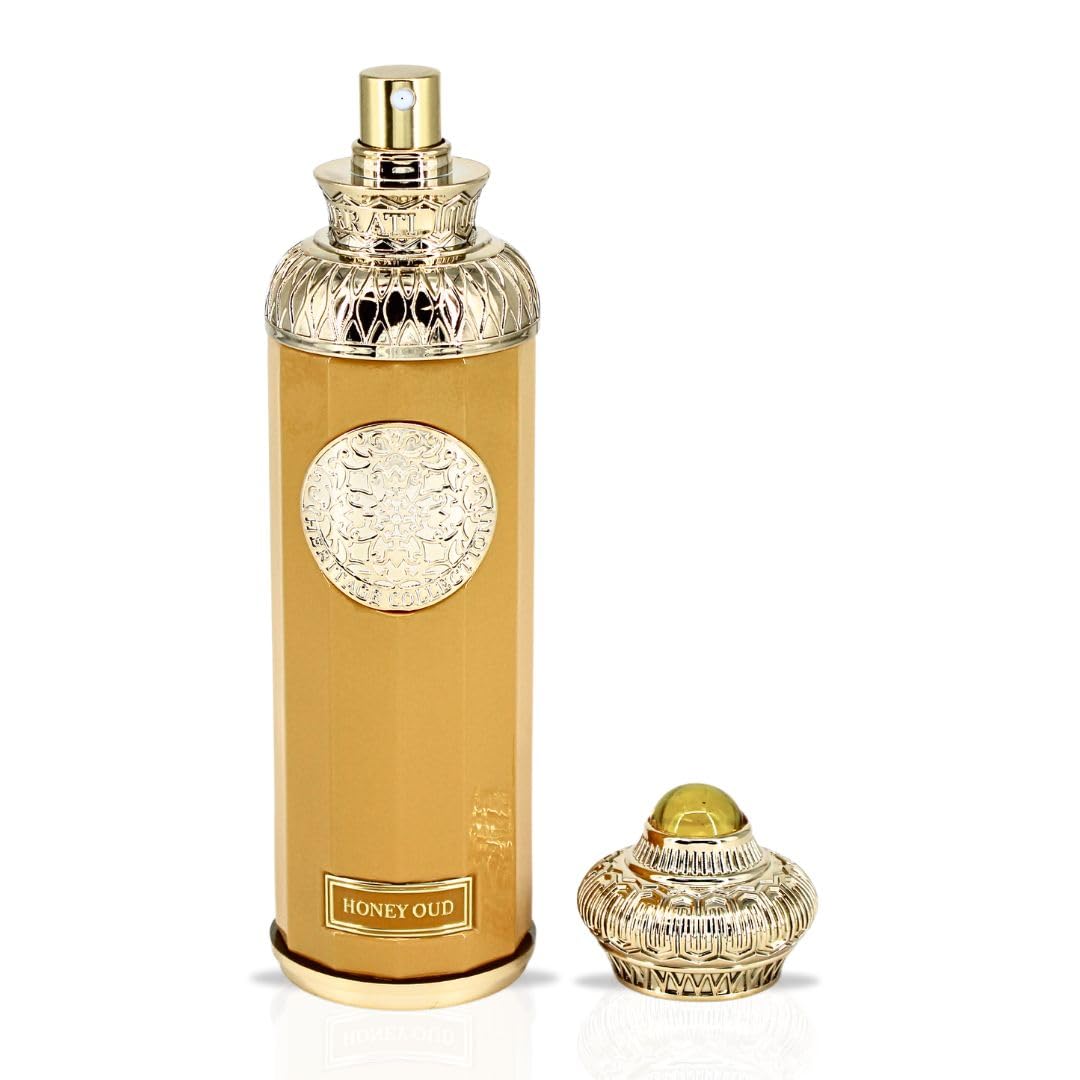 Surrati Honey Oud heart notes of roses and jasmine in an elegant display