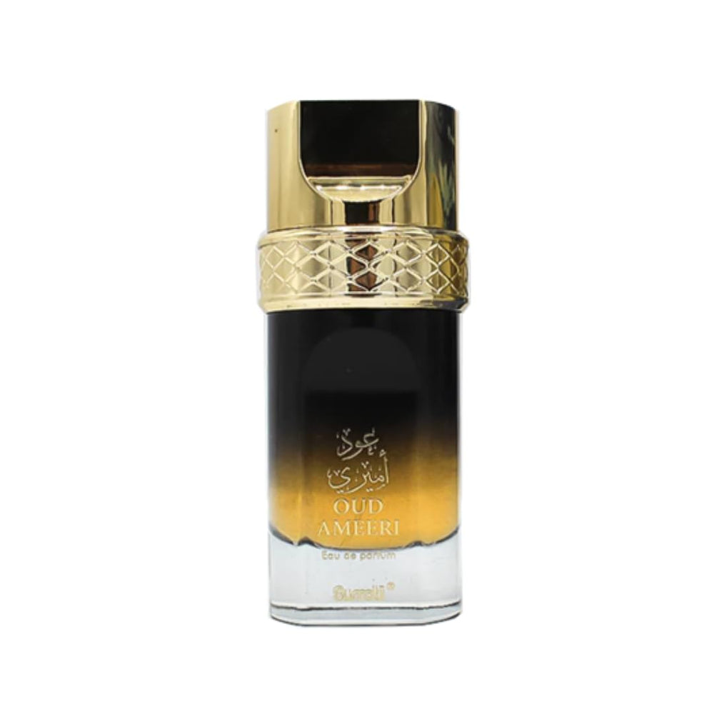 Surrati Oud Ameeri bottle side profile showcases refined packaging and long-lasting presence.