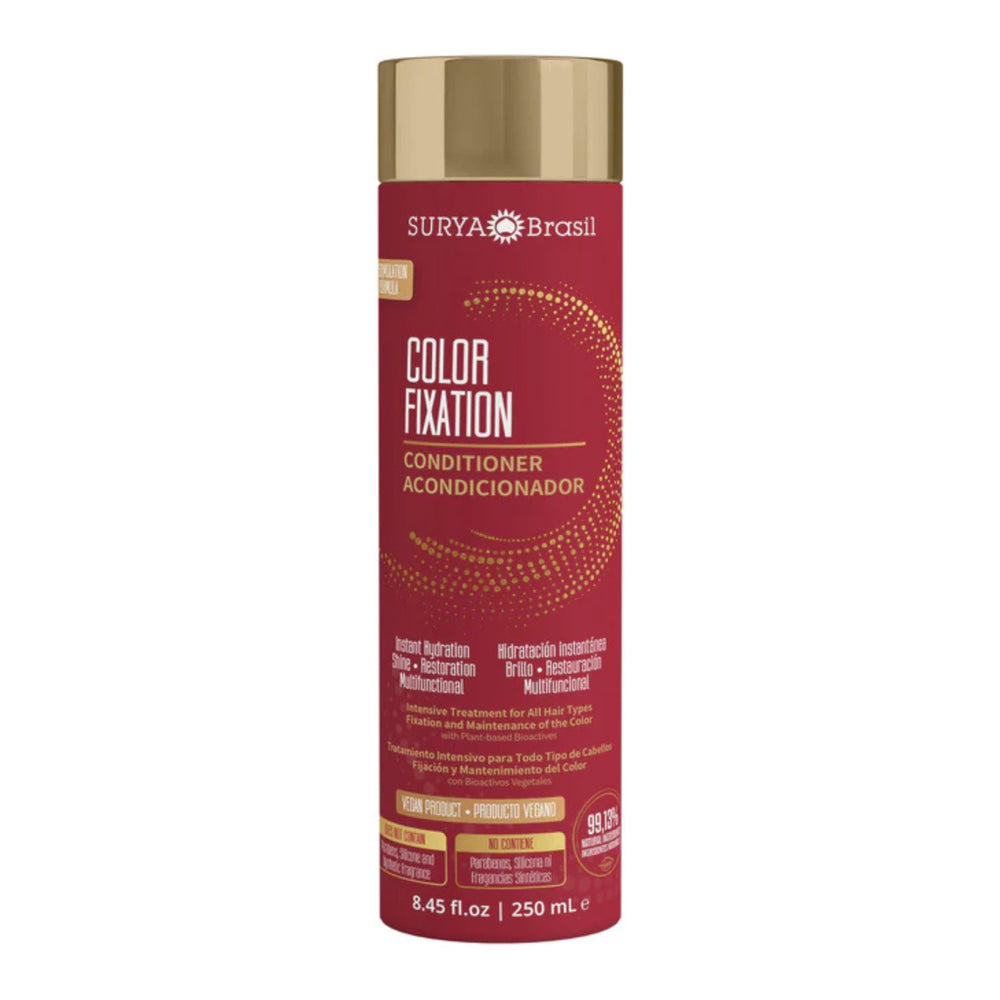 Surya Brasil Color Fixation Restorative Conditioner bottle protects dyed hair with shine