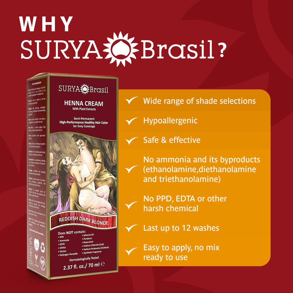 Person applying Surya Brasil Henna Cream to hair for color and conditioning