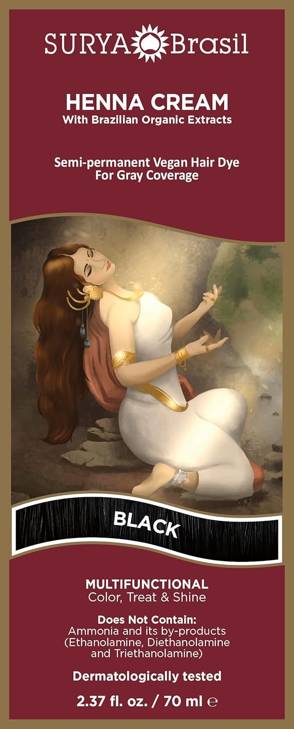 Surya Brasil Henna Cream Black bottle shows color and conditioning potential