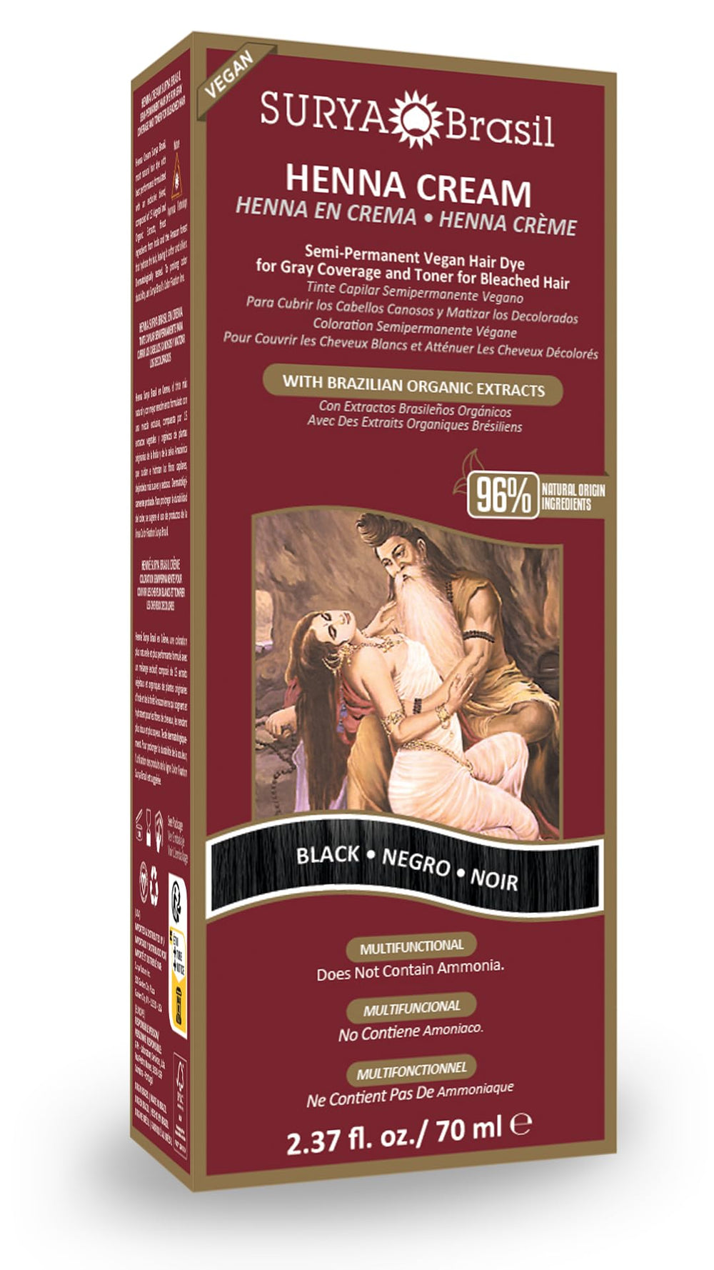 Surya Brasil Henna Cream Black bottle with color and conditioning for natural-looking results.