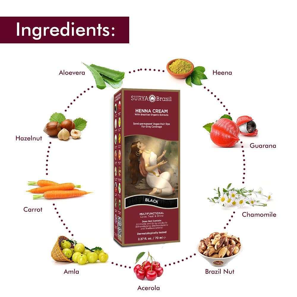 Surya Brasil Henna Cream herbal blend highlights Ayurvedic ingredients