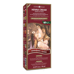 Surya Brasil Henna Cream Mahogany bottle showing rich color and conditioning for healthy-looking hair.