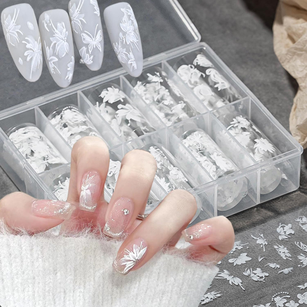 Sutaozhi white flower nail foil transfers for elegant manicures