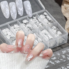 Sutaozhi white flower nail foil transfers for elegant manicures