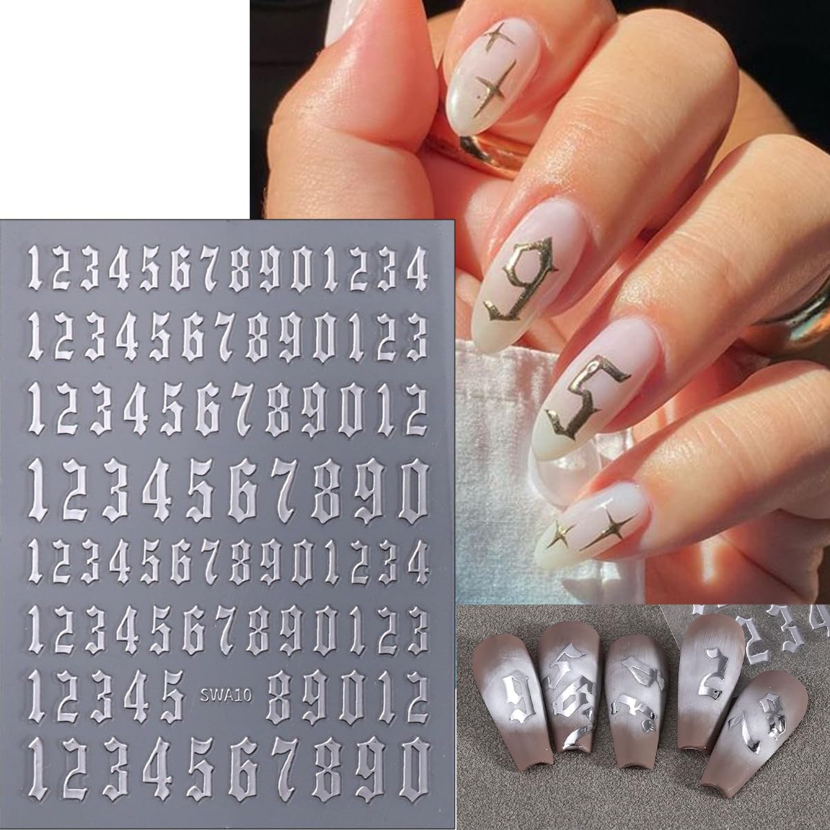 Sutaozhi metallic color nail decals in gold silver black white for versatile designs.