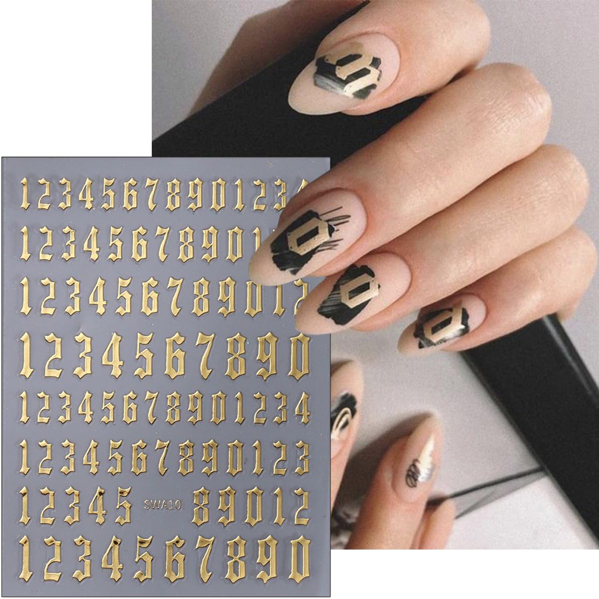 Sutaozhi nail sticker set in black white gold silver for instant DIY decor.