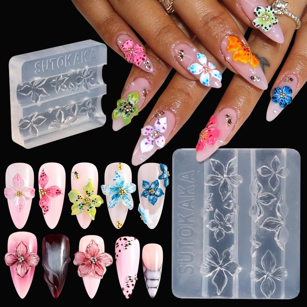 SUTOKAKA 3D flowers nail mold with hibiscus petals for vivid nail art.
