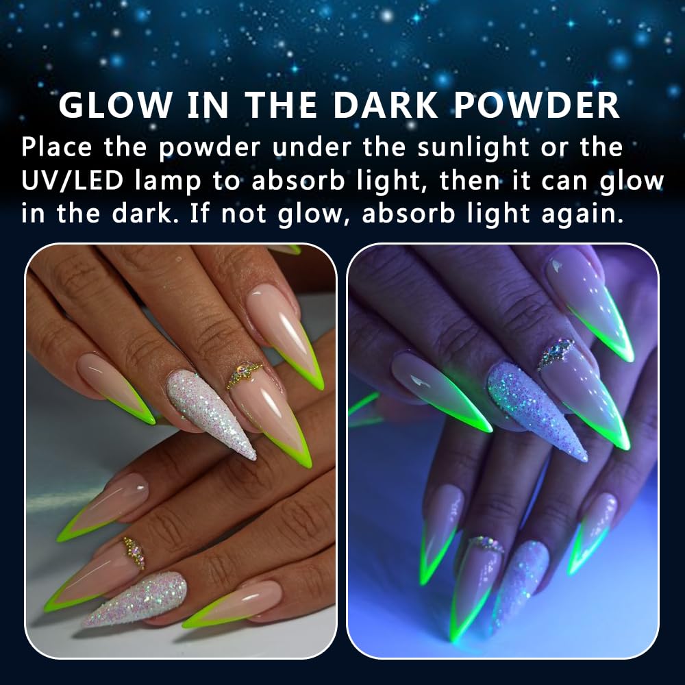 SUTOKAKA glow powder green enhances gel nails with a subtle afterglow.