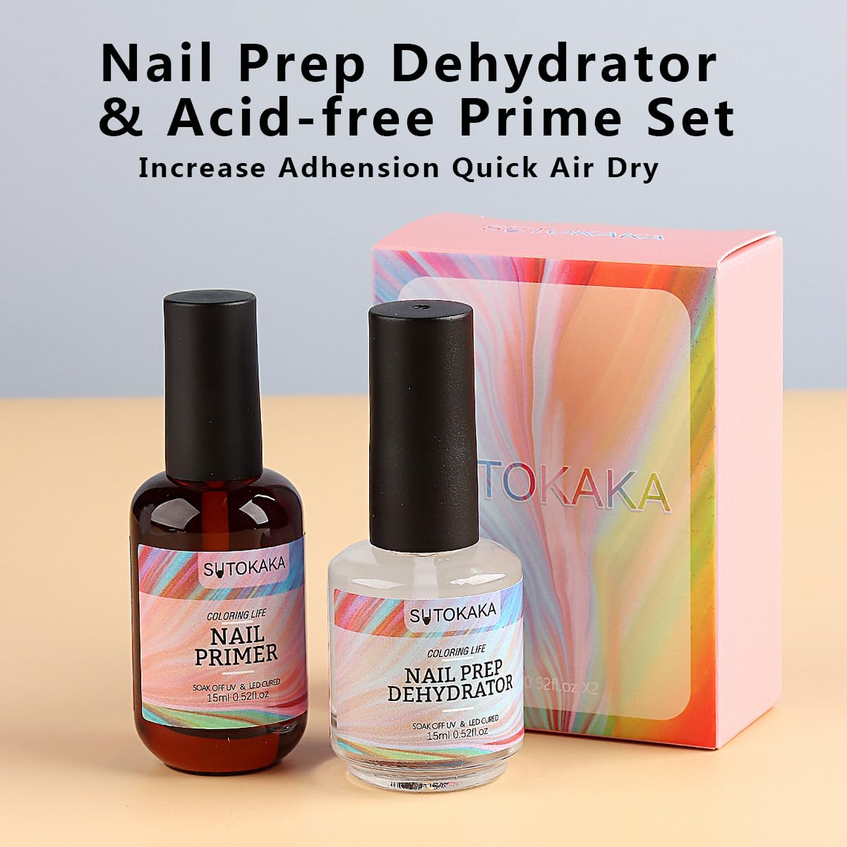 SUTOKAKA Nail Primer bottle showing acid-free formula for smooth base and lift prevention.
