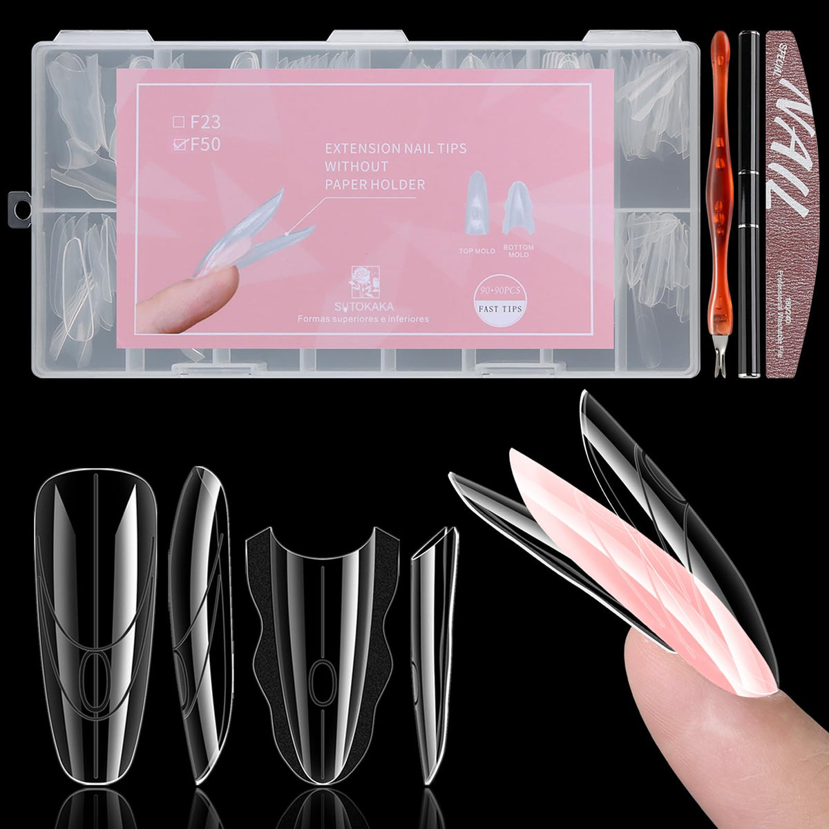 SUTOKAKA sandwich poly gel dual forms, top view, for precise at-home nail extensions.